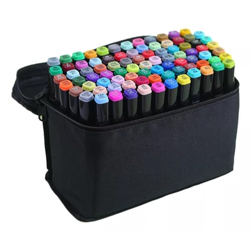 Canetinha Ponta Dupla para Colorir Kit Estojo de Canetas Escolar Marcador Coloridas Permanente Duas Pontas (80 Cores)