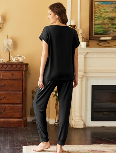 Ekouaer Pajama Sets for Women 2 Piece Lounge Sets Short Sleeve Pullover Top and Jogger Pants Pjs Sleepwear Tracksuit S-XXL2
