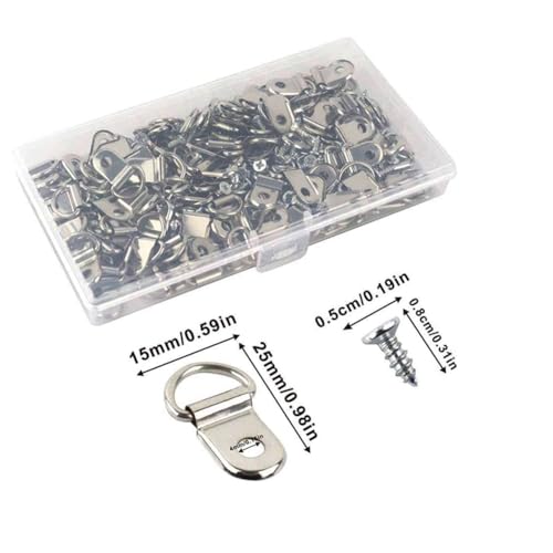 Image of 60 Pcs D Ring Picture Hangers with Screws Picture Hanging D Rings Photo Frame Hooks Clock Hangers Picture Hang Solutions Golden
