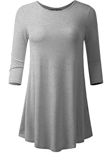 AMORE ALLFY Women's 3/4 Sleeve Round Neck Flare Hem Tunic Heather Grey Small