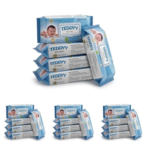 Image of Teddyy Soft Cleansing Baby Wet Wipes with Lid | 360 Wipes | Special Germ Protection | Anti - Rash | Enriched With Aloe Vera and Vitamin E | 72 Wipes x 20 Packs