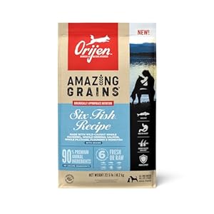 ORIJEN Amazing Grains Six Fish Recipe Dry Dog Food, High Protein Dog Food, Fresh or Raw Ingredients, 22.5lb