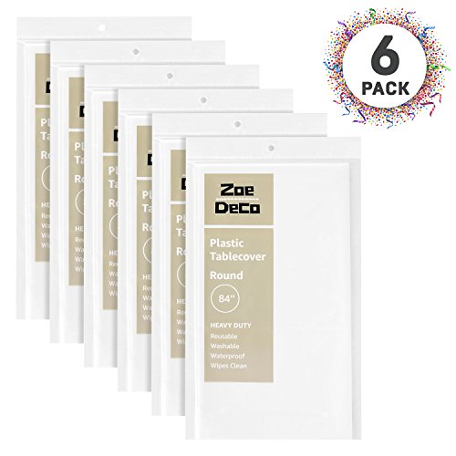 Zoe Deco Plastic Tablecloth, 84" Diameter Round White Tablecloth - 6 Pack - Round Tablecloth For Parties, Graduations, And Picnics #TOP1