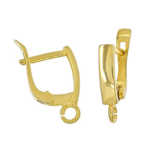 1 Pair Sterling Silver Leverback Earring Hook with Open Loop Ap. 10x14mm - Gold