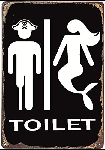 Funny Metal Signs for Men Pirate and Mermaid Toilet Sign Antique Metal Tin Sign Wall Decor Signs for Kitchen Home Office Bar Cafe Decor 8x12 Inch
