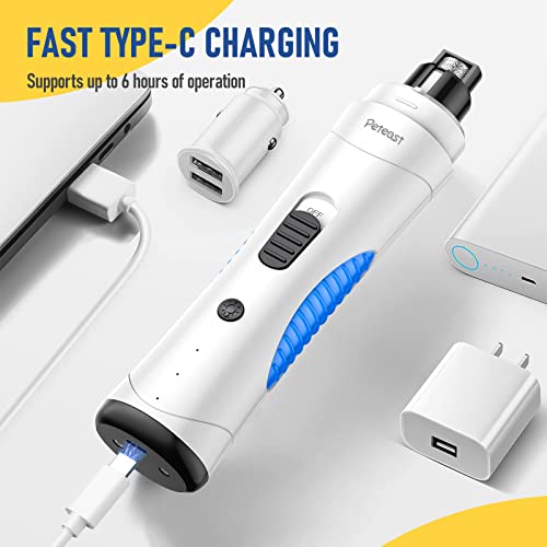 Peteast Electric Dog Nail Grinder Professional, Upgraded Type C W Led Lighting, Quiet Painless Safe Smooth Paw Grooming, Powerful 7 Speeds Clipper Trimmer (White) #TOP1