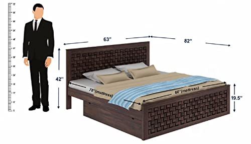 Image of WOODLAB Furniture Sheesham Wood Queen Size Bed with 2 Side Drawer Storage and Headboard | Wooden Double Size Bed Cot Palang for Bedroom Living Room Wooden Double Cot Palang Bed (Walnut Finish)