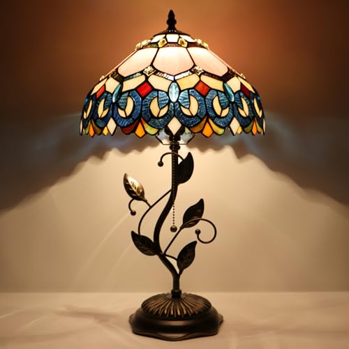 Image of Tiffany Table Lamp Stained Glass Bedside Reading Light W12H19 inch