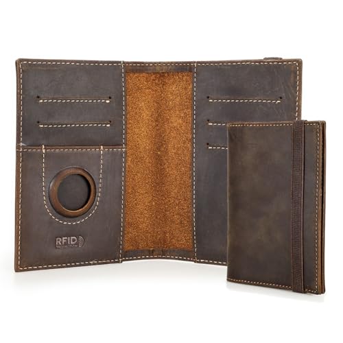 CONTACTS Full Grain Leather Airtag Passport Holder for 2 RFID Blocking Travel Passport Wallet Slim Passport Cover Case for 2 Passports with 5 Card Slots