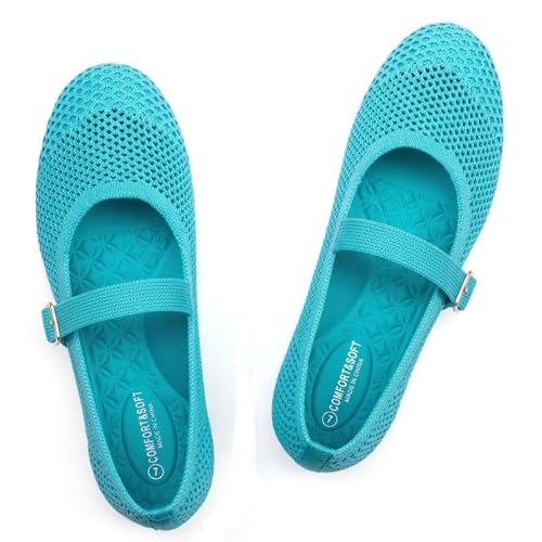 Image of Frank Mully Women's Mary Jane Flats Comfortable Dressy Ballet Flats Casual Round Toe Slip On Washable Knitted Fabric Office Work Woman Shoes