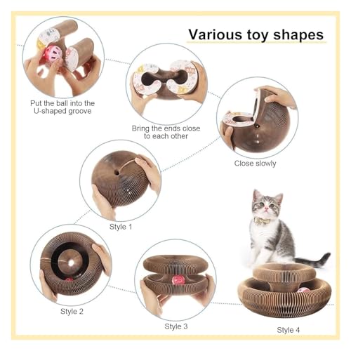 Griffoir pliable pour chat avec boule de piste et carton extensible - 7