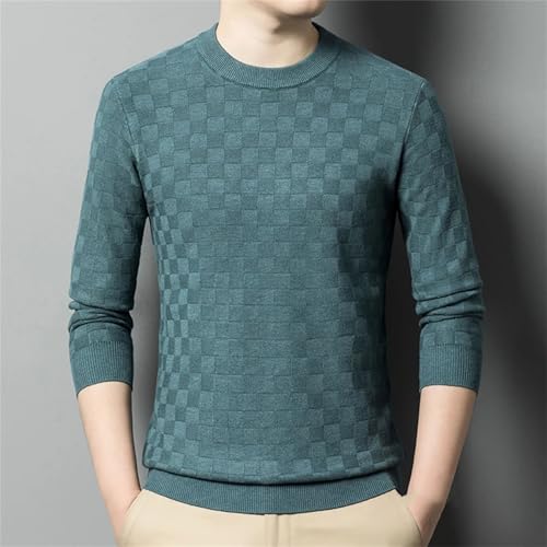 Men's Slim Fit Lightweight Sweater Crewneck Long Sleeve Plaid Knit Pullover Breathable Business Casual Tops for Fall Winter2