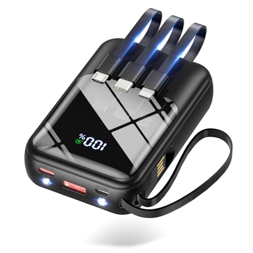 38% off - 【Amazon.co.jp限定】 モバイルバッテリー 小型 軽量 23600mAh大容量 22.5W/PD18W 4本ケーブル内蔵 203g 手のひらサイズ 持ち運び便利 急速充電 スマホ充電器 5台同時充電 3WAY蓄電Type-C入出力兼用 低電流対応 LEDランプ搭載 コンパクトで機内持ち込み可 旅行/出張/アウトドア/停電/防災緊急用 全機種対応 (ブラック)