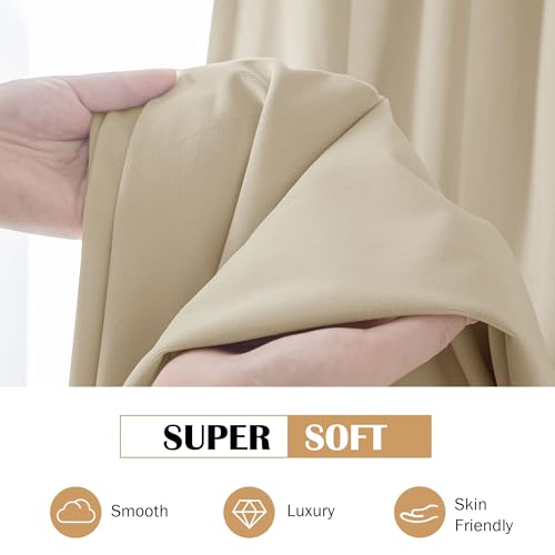 Image of Beauoop Beige Velvet Curtains 72 Inches Long 2 Panels for Bedroom Living Room Soft Luxury Room Darkening Thermal Insulated Soundproof Rod Pocket Window Treatments Drapes, 52X72 Set of 2