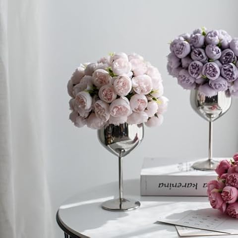 VIVERIE Peonies Artificial Flowers, White Flowers Real Touch for Home Kitchen Decor Mother's Day Spring Easter Wedding Bouquet Decorations Office Floral (pink2) Cover