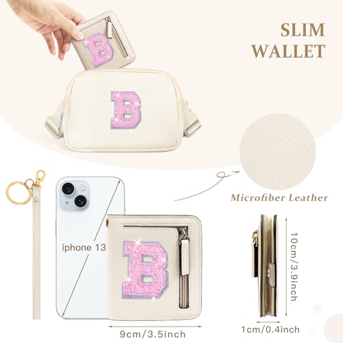 Image of COSHAYSOO Initial Wallet RFID Small Bifold Slim Letter Wallet for Women Teenager Girls Travel Daily Necessities Credit Cards Money Cash Coin Organizer, Cream, Compact, B