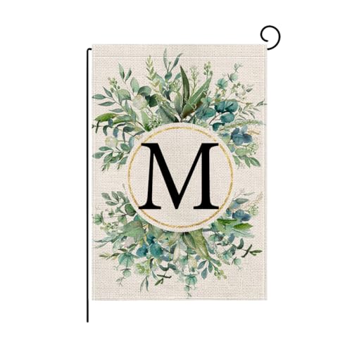 wyooxoo Monogram Letter M Floral Garden Flag 12x18 Inch Double Sided For Outside Small Burlap Family Last Name Initial Outdoor Yard Flag (M)