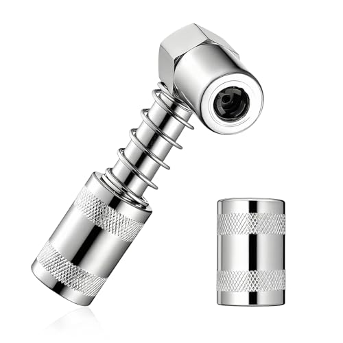 Gdnecad 90 Degree Grease Coupler Adapter, 3 Jaw Quick Release Lock on Grease Coupler for Tight Spaces, Sturdy Steel Greases Couplers Lubrication Tool for Automotive Industrial Use (Coupler+Sleeve)