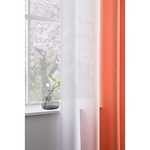 Melodieux Linen Ombre Semi Sheer Curtains 96 Inches Long For Living Room, Orange White Horizontal Gradient Grommet Voile Drapes, 52 X 96 Inch, 2 Panels #TOP3