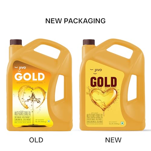Image of Jivo Gold Refined Oil Perfect Blend of Rice Bran & Sunflower Oil | Cooking Oil | Rich in Antioxidants & Vitamins | Pro Lifestyle | 5L Family Pack