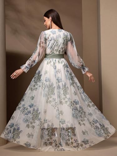 Image of TOLEEN Summer Casual Dresses for Women 2024 Spring Fashion Boho V Neck Long Sleeve Ruffle Floral Print Elegant Maxi Dress