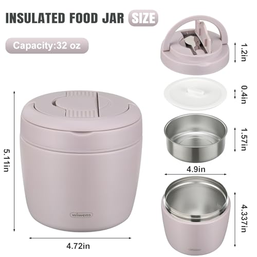 Image of wiwens Thermo Food Jar for Hot Food Adults 32OZ Soup Thermo Lunch Containers Wide Mouth Vacuum Insulated Stainless Steel Leakproof Bento Box with Spoon (Purple)