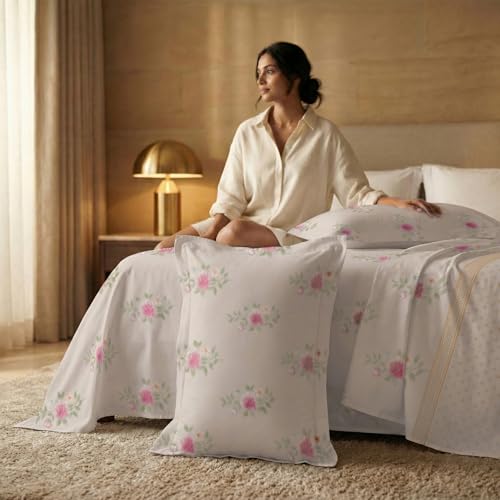 Image of Urban Space Serene 100% Cotton Bedsheet for Double Bed, Floral Queen Size Bed Sheet with 2 Pillow Covers (88 x 100 Inches, Vintage Rose Soft Brown)
