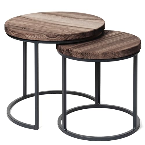 LAMO Manufaktur Mesas de Centro pequeñas - Lote de 2 Piezas - Mesas Nido Redondas, mesitas de Centro para salón, Dormitorio - Mesitas Madera Moderna - Color: ébano, Patas: Antracita