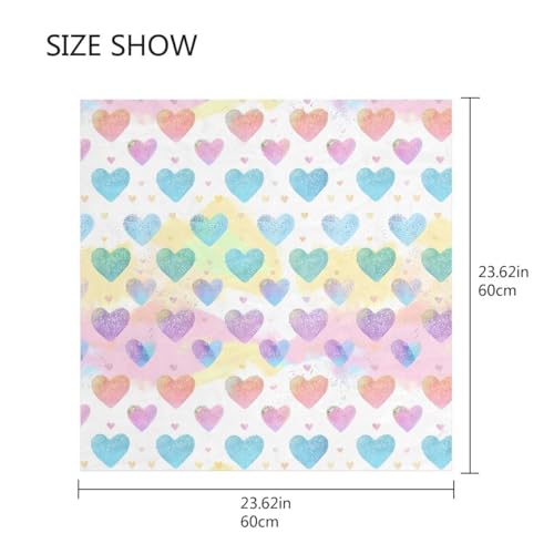 Women's Square Silk Hair Scarves and Wraps Headscarf Rainbow Hearts Pastel Head Neck Scarf Bandana 24inch2