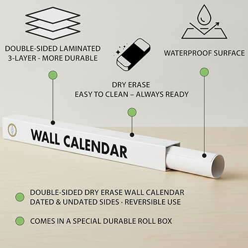 Dry Erase Undated Wall Calendar Planner (27×39 in) – Double-Sided Reusable Yearly Planner with Undated Planning Board & 2026 Calendar Reference, Large Laminated Write & Wipe Wall Calendar for Home, Office, Classroom — Rolled Poster. - Image 4