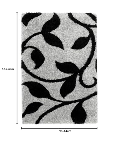 Image of Florida Collection Fur Rectangular Rugs And Carpet For Bedroom, Living Room (3X5 Feet, Grey|Black)