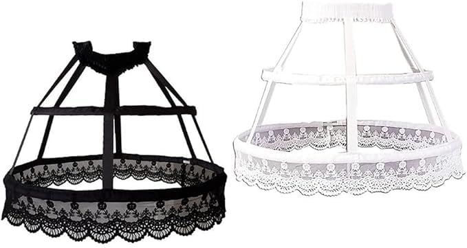 Victorian Petticoat 2 Hoops Crinoline Lolita Fishbone Hollow Bird Cage Skirt Embroidery Floral Lace Underskirt