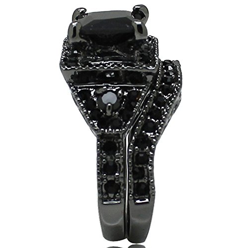 Jude Jewelers Size 4-15 Black Princess Cut Wedding Engagement Ring Bridal Halo Anniversary Propose3