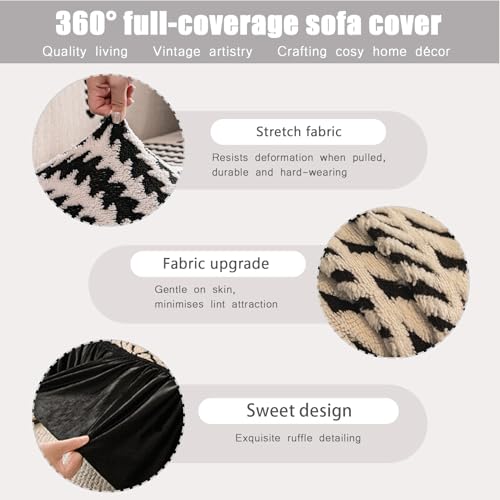 Housse de canapé extensible à jupe premium - Protection meuble d'angle 3 places robuste - 5