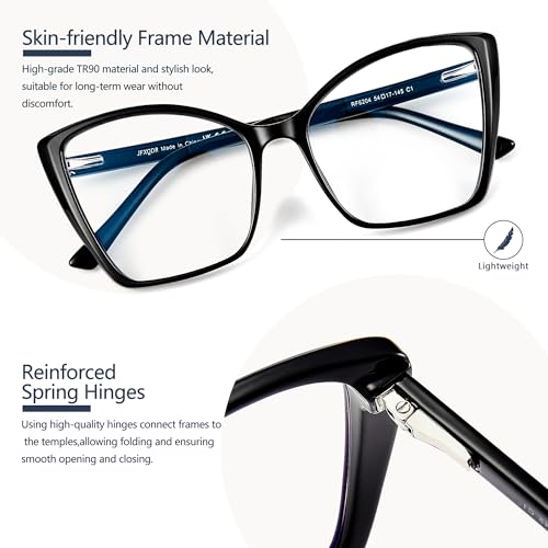Image of 2 Pack Blue Light Blocking Glasses for Women, Oversized Trendy Cat Eye Computer Gaming Glasses Anti Glare & UV Glare RF6204 (Black + Coco Tortoise Cateye Frame)