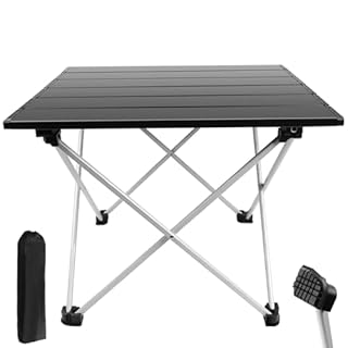 Portable Folding Camping Table Small Compact Picnic Aluminum Camp Table with Carrying Bag, Anti-slip Rubber Feet, Fold Up Outdoor Trestle Table for Picnic, Cooking, Beach, Hiking, Fishing