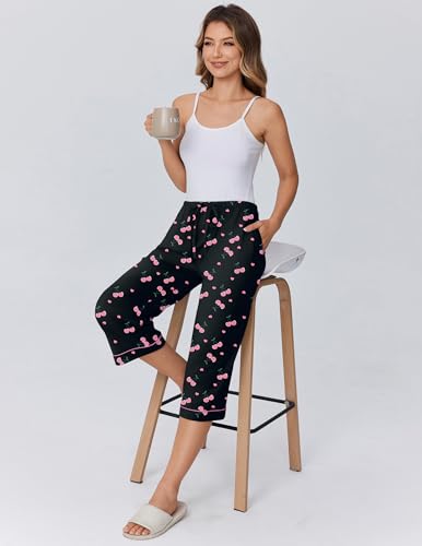 Image of Ekouaer Womens Pajamas Pants Capri Pj Bottoms with Pockets Sleep Pants | Comfy Drawstring Printed Soft Lounge Pants for Home, Daliy Wear
