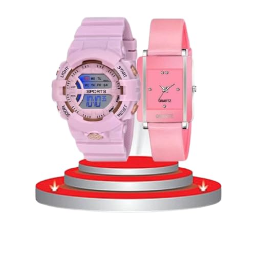 GIFFEMANS Transparent Strap Round and Square Dial with Rubber Band Watch Womens Watch (Combo of 2) (Pink) (B0CKMTZY68) Amazon Price History, Amazon Price Tracker