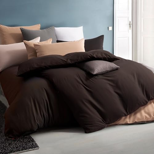 Soifox Bettwäsche 135x200 4teilig Braun - bettwäsche-sets aus Mikrofaser...