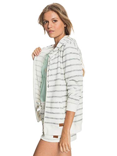 Roxy Womens Perfect Wave Zip-Up Hoodie Hooded Sweatshirt, Snow White Horiz Will Stripes, Medium Us #TOP1