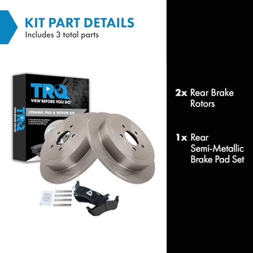 Image of TRQ Rear Brake Pad and Rotor Set Semi Metallic Solid Rotors Compatible with 2003-2011 Lincoln Town Car