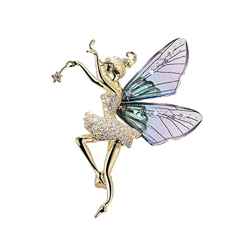 Vintage Guardian Angel Pin Brooches For Women Angel Wings Zirconia Brooch Flying Dancing Girl Brooch Elegant Wedding Bouquet Brooches Jewelry Gift For Girls (Bule) #TOP30