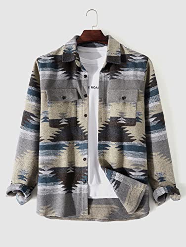 Image of ZAFUL Unisex Plaid Flannel Shirt Jacket Button Down Long Sleeve Pocket Coat Outwear | Mens Fall Clothes Lightweight Long Sleeve Button Down Flap Pocket Jacket Tops for Fall&Winter 2026