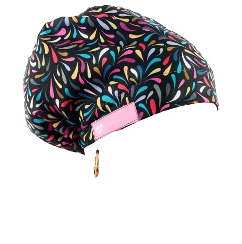 European Style Scrub Cap - No Ribbon – Bold Blooms - Droplet Cascade - Black - Working Cap with Holder. Scrub Hat for Women, Nurses Hats | Dr. Hats