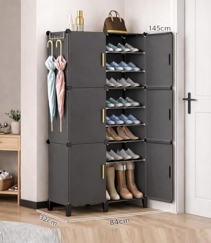 Image of Plastic Shoe Rack for Home with Door, 6-Door Shoe Storage Cabinet | 18-Shelfs for 36 Pairs | Waterproof & Portable DIY Shoe Slipper & Chappal Stand for Entryway /Bedroom (Grey-HG3)