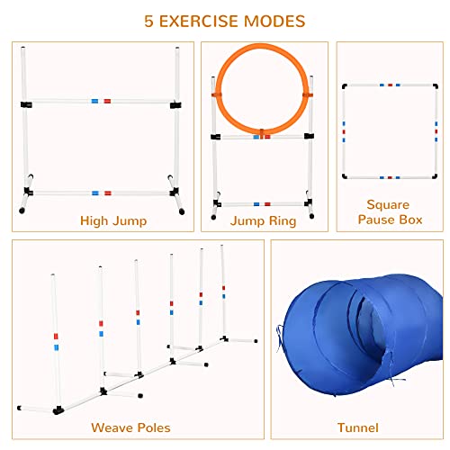 PawHut-Dog-Agility-Equipments-5-Pieces-Obstacle-Courses-Training-Starter-Kit-Pet-Outdoor-Games-of-Tunnel-Dog-Jump-Hoop-Weave-Poles-Pause-Box-and-Easy-Carry-Case - Cucciolini Doodles   PawHut-Dog-Agility-Equipments-5-Pieces-Obstacle-Courses-Training-Starter-Kit-Pet-Outdoor-Games-of-Tunnel-Dog-Jump-Hoop-Weave-Poles-Pause-Box-and-Easy-Carry-Case
