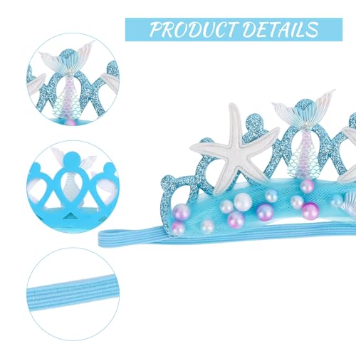 Blue Elastic Headband with Pearl Seashell Starfish Headbands with Veil Fishtails Soft Headwrap Hair Band Hair Accessories3