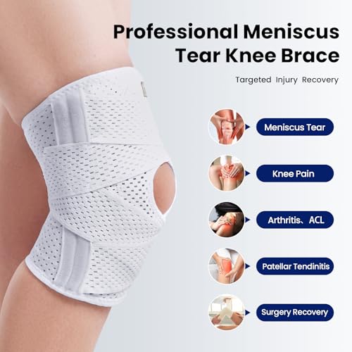 Adjustable Breathable Knee Support with Side Stabilizers for Meniscus Tear and Knee Pain Recovery, Women & Men