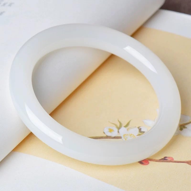 White Natural Jade Bangle Bracelet for Women Healing Protection Good Luck Natural Gemstone Fengshui Jewelry for Wife Mother's Day Gift for Mom (White, 54-56mm diameter) - Image 6