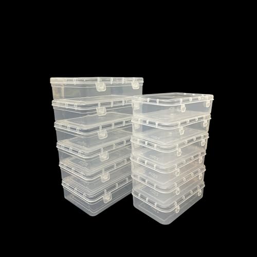 Image of URBAA Plastic Small Storage Boxes Container With Lock Lid, Jewellery Case Organiser(PUREPACK4455-12) (Size No. - 44, 55) (Clear, 16.5 X 11 X 4.5 Cm) (Clear, 19.5 X 13 X 5 Cm) - Set Of 12, Rectangular